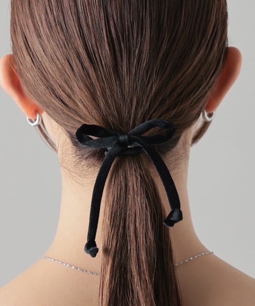ベルベット風リボン ヘアゴム