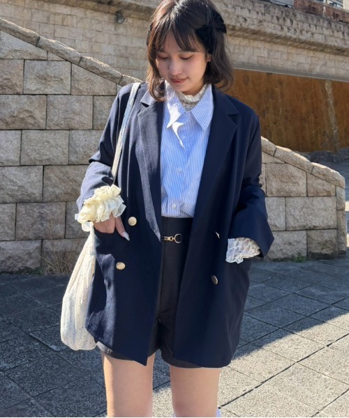 AS KNOW AS plus（アズノゥアズプラス）の「◯ダブルボタンテーラードジャケット　セットアップ可能（テーラードジャケット・レディース・グレー/ベージュ系その他/ネイビー・FREE）」の3枚目の写真