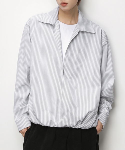 TOBEE（トゥビー）の「【TOBEE】Tシャツセット風 ルーズシルエット ストライププルオーバー（シャツ/ブラウス・メンズ・ブルー/ホワイト・MEDIUM/XX-LARGE/X-LARGE/LARGE）」の2枚目の写真