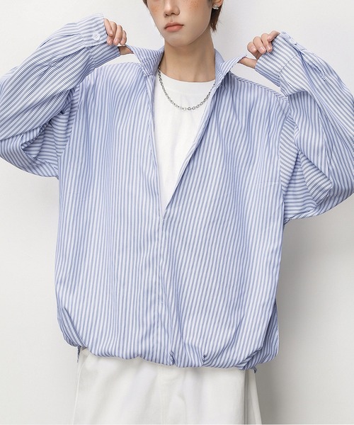 TOBEE（トゥビー）の「【TOBEE】Tシャツセット風 ルーズシルエット ストライププルオーバー（シャツ/ブラウス・メンズ・ブルー/ホワイト・MEDIUM/XX-LARGE/X-LARGE/LARGE）」の12枚目の写真