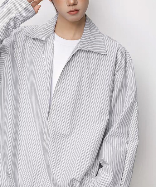 TOBEE（トゥビー）の「【TOBEE】Tシャツセット風 ルーズシルエット ストライププルオーバー（シャツ/ブラウス・メンズ・ブルー/ホワイト・MEDIUM/XX-LARGE/X-LARGE/LARGE）」の3枚目の写真