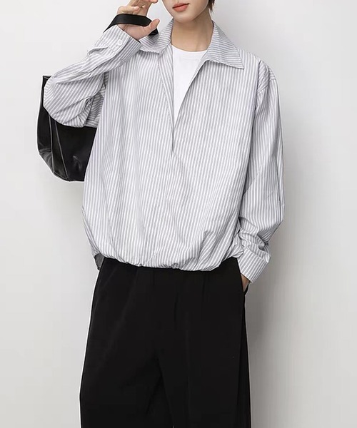 TOBEE（トゥビー）の「【TOBEE】Tシャツセット風 ルーズシルエット ストライププルオーバー（シャツ/ブラウス・メンズ・ブルー/ホワイト・MEDIUM/XX-LARGE/X-LARGE/LARGE）」の5枚目の写真