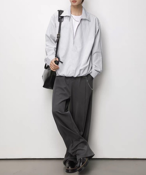 TOBEE（トゥビー）の「【TOBEE】Tシャツセット風 ルーズシルエット ストライププルオーバー（シャツ/ブラウス・メンズ・ブルー/ホワイト・MEDIUM/XX-LARGE/X-LARGE/LARGE）」の7枚目の写真