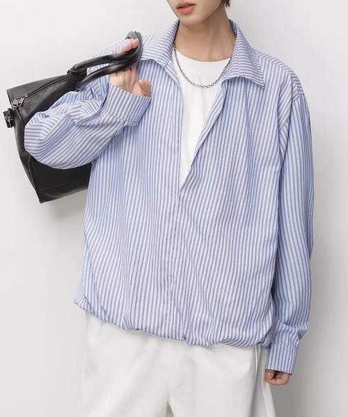 TOBEE（トゥビー）の「【TOBEE】Tシャツセット風 ルーズシルエット ストライププルオーバー（シャツ/ブラウス・メンズ・ブルー/ホワイト・MEDIUM/XX-LARGE/X-LARGE/LARGE）」の17枚目の写真