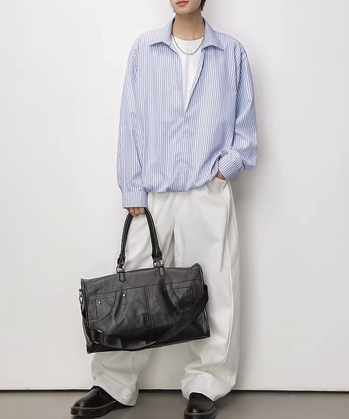 TOBEE（トゥビー）の「【TOBEE】Tシャツセット風 ルーズシルエット ストライププルオーバー（シャツ/ブラウス・メンズ・ブルー/ホワイト・MEDIUM/XX-LARGE/X-LARGE/LARGE）」の18枚目の写真