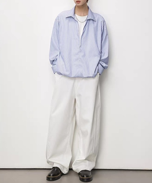 TOBEE（トゥビー）の「【TOBEE】Tシャツセット風 ルーズシルエット ストライププルオーバー（シャツ/ブラウス・メンズ・ブルー/ホワイト・MEDIUM/XX-LARGE/X-LARGE/LARGE）」の19枚目の写真