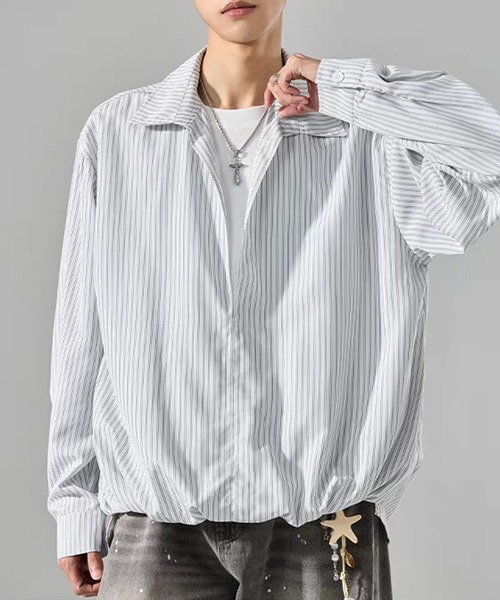 TOBEE（トゥビー）の「【TOBEE】Tシャツセット風 ルーズシルエット ストライププルオーバー（シャツ/ブラウス・メンズ・ブルー/ホワイト・MEDIUM/XX-LARGE/X-LARGE/LARGE）」の8枚目の写真