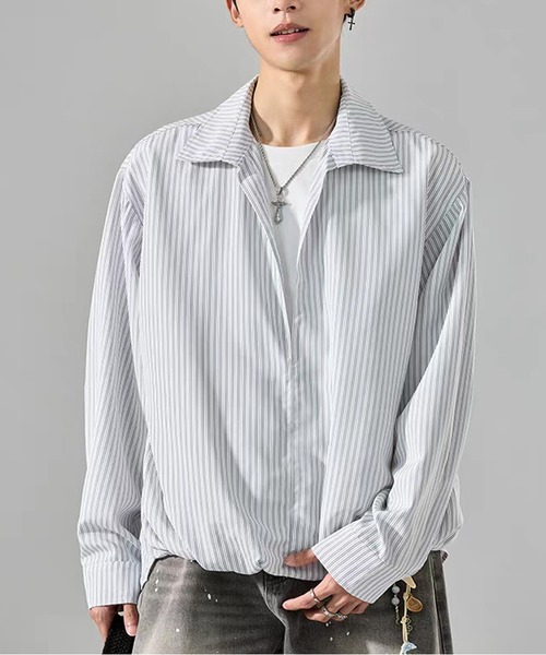 TOBEE（トゥビー）の「【TOBEE】Tシャツセット風 ルーズシルエット ストライププルオーバー（シャツ/ブラウス・メンズ・ブルー/ホワイト・MEDIUM/XX-LARGE/X-LARGE/LARGE）」の9枚目の写真