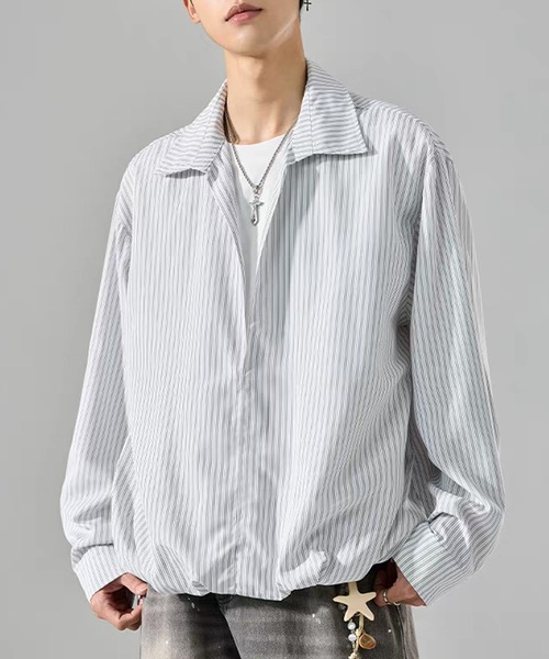 TOBEE（トゥビー）の「【TOBEE】Tシャツセット風 ルーズシルエット ストライププルオーバー（シャツ/ブラウス・メンズ・ブルー/ホワイト・MEDIUM/XX-LARGE/X-LARGE/LARGE）」の10枚目の写真