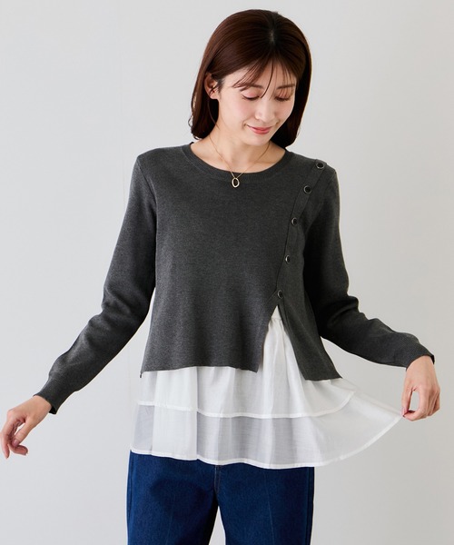 Jayro(ジャイロ)の「ボタン使いドッキングプルオーバー(Tシャツ/カットソー・レディース・ブラック/チャコールグレー・FREE)」の3枚目の写真