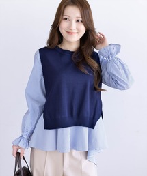 CLEAR BASIC | ニットベスト＆裾フリルブラウスセット[オフィスカジュアル レイヤード]≪新作≫(シャツ/ブラウス)