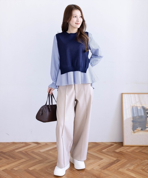 CLEAR BASIC（クリアベーシック）の「ニットベスト＆裾フリルブラウスセット[オフィスカジュアル レイヤード]≪新作≫（シャツ/ブラウス・レディース・ブラック/グレー/ネイビー・F）」の20枚目の写真