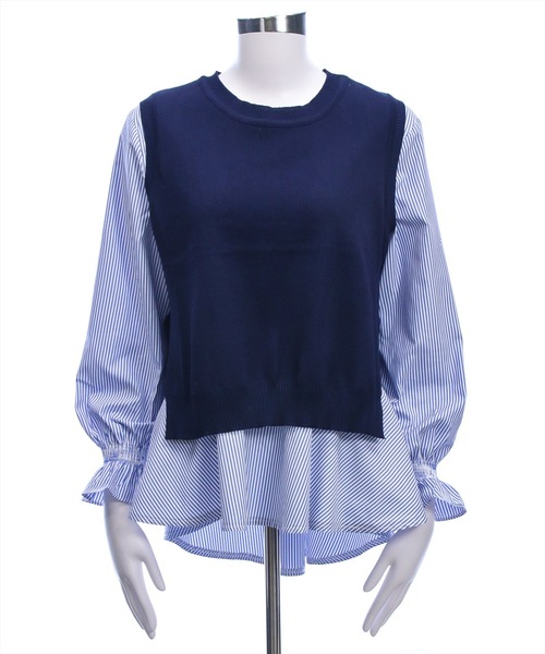 CLEAR BASIC（クリアベーシック）の「ニットベスト＆裾フリルブラウスセット[オフィスカジュアル レイヤード]≪新作≫（シャツ/ブラウス・レディース・ブラック/グレー/ネイビー・F）」の15枚目の写真