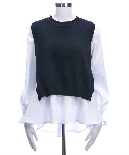 CLEAR BASIC（クリアベーシック）の「ニットベスト＆裾フリルブラウスセット[オフィスカジュアル レイヤード]≪新作≫（シャツ/ブラウス・レディース・ブラック/グレー/ネイビー・F）」の13枚目の写真