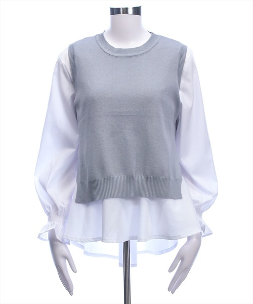 CLEAR BASIC（クリアベーシック）の「ニットベスト＆裾フリルブラウスセット[オフィスカジュアル レイヤード]≪新作≫（シャツ/ブラウス・レディース・ブラック/グレー/ネイビー・F）」の14枚目の写真