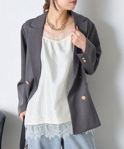 Jena espace merveilleux（ジェナ　エスパスメルヴェイユ）の「【シンプルコーデを格上げ】レースキャミソール（シャツ/ブラウス・レディース・アイボリー/ブラック・FREE）」の6枚目の写真