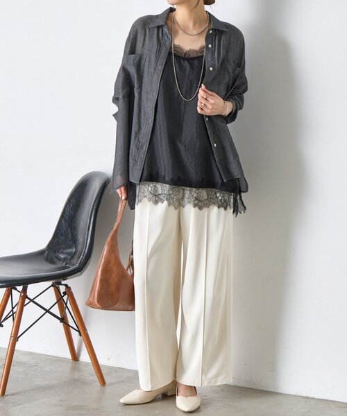 Jena espace merveilleux（ジェナ　エスパスメルヴェイユ）の「【シンプルコーデを格上げ】レースキャミソール（シャツ/ブラウス・レディース・アイボリー/ブラック・FREE）」の21枚目の写真