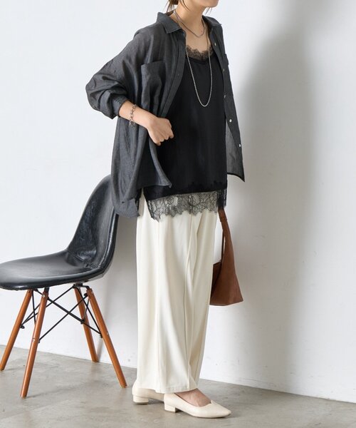 Jena espace merveilleux（ジェナ　エスパスメルヴェイユ）の「【シンプルコーデを格上げ】レースキャミソール（シャツ/ブラウス・レディース・アイボリー/ブラック・FREE）」の22枚目の写真