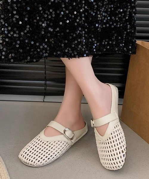 Miniministore（ミニミニストア）の「メッシュパンプスラウンドトゥシューズ春夏（サンダル・レディース・ブラック/アイボリー・L/S/M）」の9枚目の写真