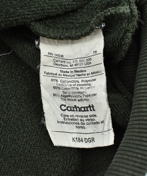 Carhartt(カーハート)の「【USED】Carhartt ロゴ グランジ フーディ(パーカー・メンズ・オリーブ・LARGE)」の2枚目の写真