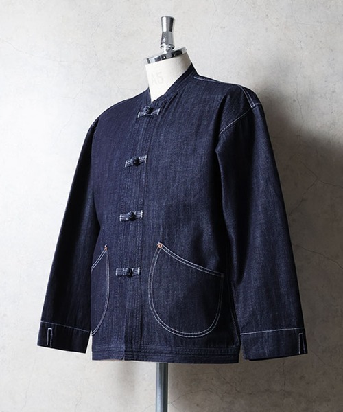 HOUSTON(ヒューストン)の「HOUSTON ヒューストン SLUB DENIM CHINA JACKET スラブ デニム チャイナジャケット(デニムジャケット・メンズ・ライトインディゴブルー/インディゴブルー/ワンウォッシュ・M/XL/L)」の4枚目の写真