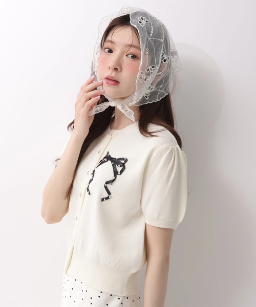 Rirandture(リランドチュール)の「ハーフスリーブリボン刺繍カーデプルオーバー(ニット/セーター・レディース・オフホワイト/ライトイエロー/ライトブルー/ネイビー/ピンク系その他5・2)」の20枚目の写真