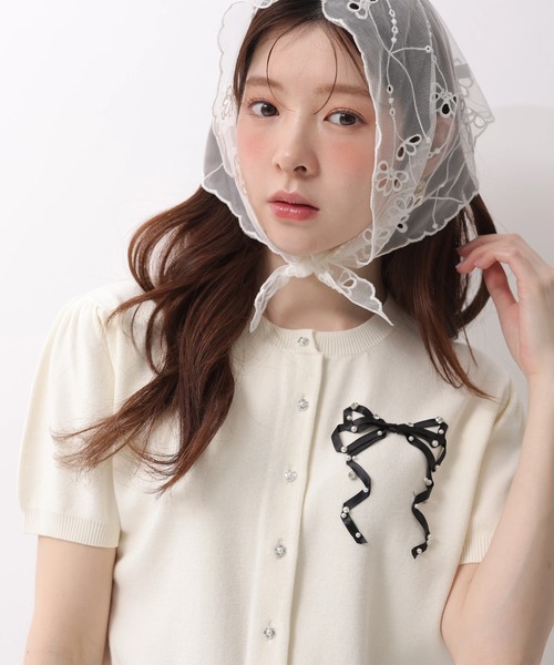 Rirandture(リランドチュール)の「ハーフスリーブリボン刺繍カーデプルオーバー(ニット/セーター・レディース・オフホワイト/ライトイエロー/ライトブルー/ネイビー/ピンク系その他5・2)」の21枚目の写真