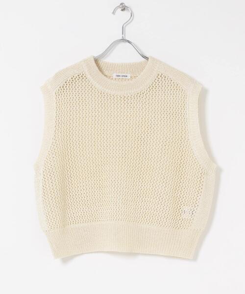 FORK&SPOON(フォークアンドスプーン)の「FORK&SPOON ペーパーメッシュニットベスト(ベスト・レディース・アイボリー/ブラック・1)」の1枚目の写真