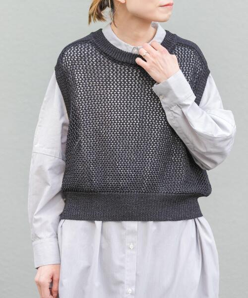 FORK&SPOON(フォークアンドスプーン)の「FORK&SPOON ペーパーメッシュニットベスト(ベスト・レディース・アイボリー/ブラック・1)」の3枚目の写真