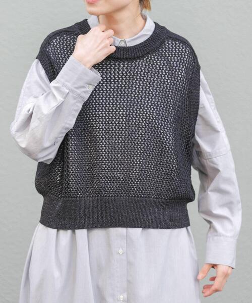 FORK&SPOON(フォークアンドスプーン)の「FORK&SPOON ペーパーメッシュニットベスト(ベスト・レディース・アイボリー/ブラック・1)」の4枚目の写真