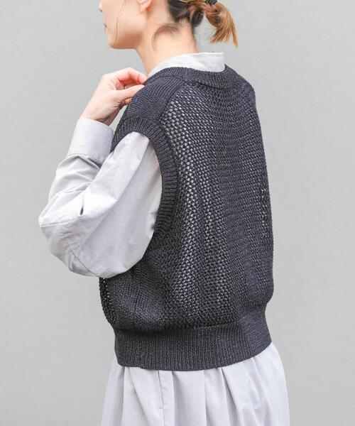 FORK&SPOON(フォークアンドスプーン)の「FORK&SPOON ペーパーメッシュニットベスト(ベスト・レディース・アイボリー/ブラック・1)」の5枚目の写真
