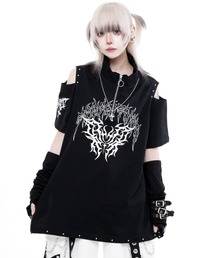 『TRAVAS TOKYO/トラバス トーキョー』肩あきZIPデザインTシャツ