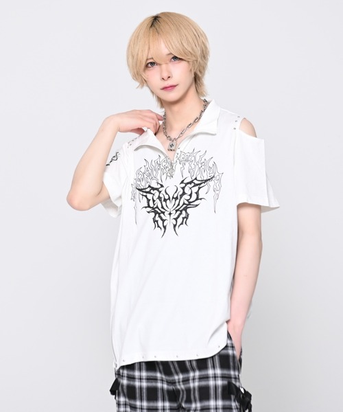TRAVAS TOKYO(トラバス トウキョウ)の「『TRAVAS TOKYO/トラバス トーキョー』肩あきZIPデザインTシャツ(Tシャツ/カットソー・レディース・ホワイト/ブラック・FREE)」の15枚目の写真