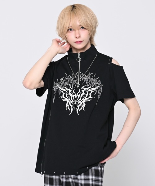 TRAVAS TOKYO(トラバス トウキョウ)の「『TRAVAS TOKYO/トラバス トーキョー』肩あきZIPデザインTシャツ(Tシャツ/カットソー・レディース・ホワイト/ブラック・FREE)」の10枚目の写真