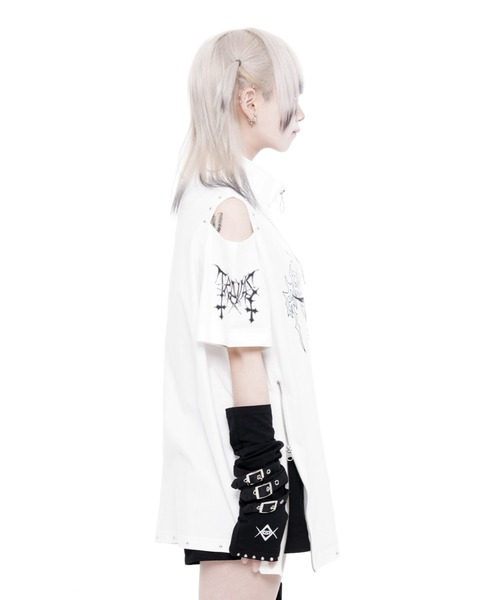 TRAVAS TOKYO(トラバス トウキョウ)の「『TRAVAS TOKYO/トラバス トーキョー』肩あきZIPデザインTシャツ(Tシャツ/カットソー・レディース・ホワイト/ブラック・FREE)」の8枚目の写真