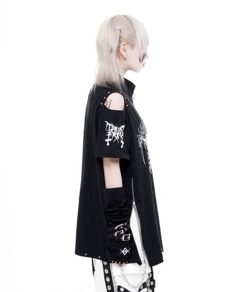 TRAVAS TOKYO(トラバス トウキョウ)の「『TRAVAS TOKYO/トラバス トーキョー』肩あきZIPデザインTシャツ(Tシャツ/カットソー・レディース・ホワイト/ブラック・FREE)」の4枚目の写真