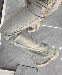 フリンジデザインフレアデニムパンツ
