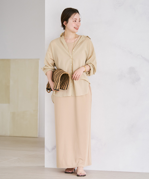 プラージュ　plage シアードライシャツ　ベージュ plage（プラージュ） シャツ ブラウス CALMER ×Plage Mesh シャツ