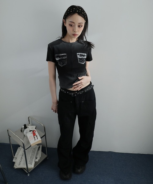 Ulysses（ユリシス）の「フェイクポケットデザインTシャツ（Tシャツ/カットソー・レディース・ホワイト/ブラック・F）」の7枚目の写真