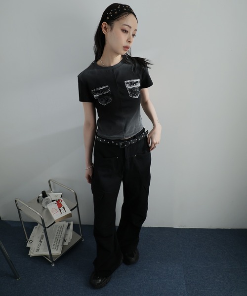 Ulysses（ユリシス）の「フェイクポケットデザインTシャツ（Tシャツ/カットソー・レディース・ホワイト/ブラック・F）」の9枚目の写真