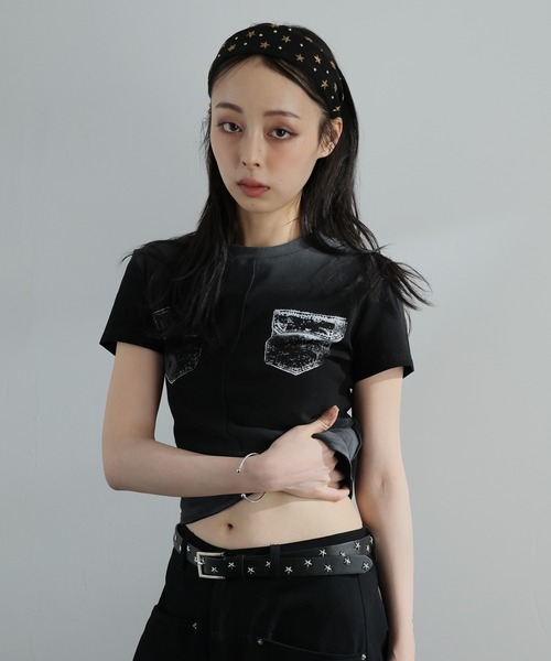 Ulysses（ユリシス）の「フェイクポケットデザインTシャツ（Tシャツ/カットソー・レディース・ホワイト/ブラック・F）」の6枚目の写真