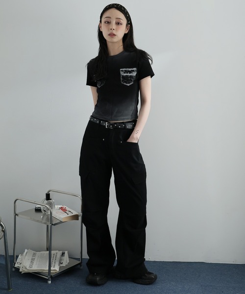Ulysses（ユリシス）の「フェイクポケットデザインTシャツ（Tシャツ/カットソー・レディース・ホワイト/ブラック・F）」の11枚目の写真