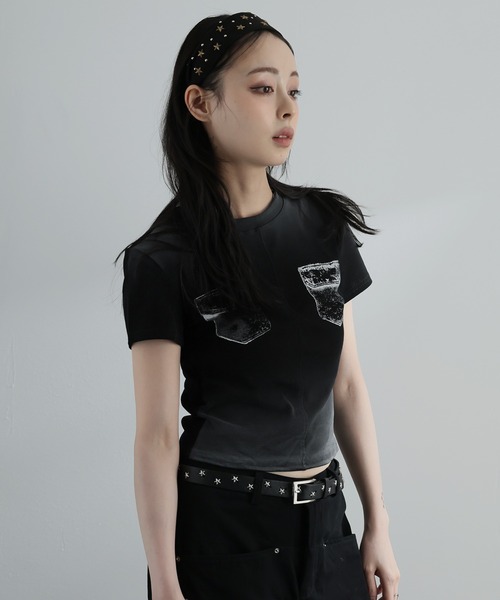 Ulysses（ユリシス）の「フェイクポケットデザインTシャツ（Tシャツ/カットソー・レディース・ホワイト/ブラック・F）」の3枚目の写真