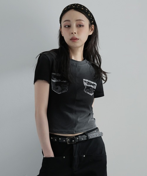 Ulysses（ユリシス）の「フェイクポケットデザインTシャツ（Tシャツ/カットソー・レディース・ホワイト/ブラック・F）」の4枚目の写真