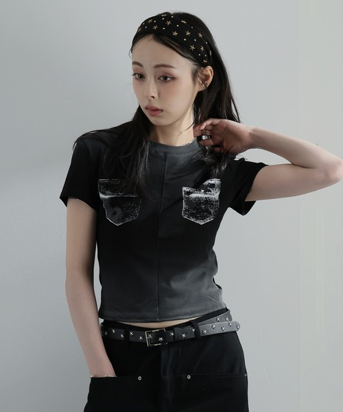 Ulysses（ユリシス）の「フェイクポケットデザインTシャツ（Tシャツ/カットソー・レディース・ホワイト/ブラック・F）」の5枚目の写真