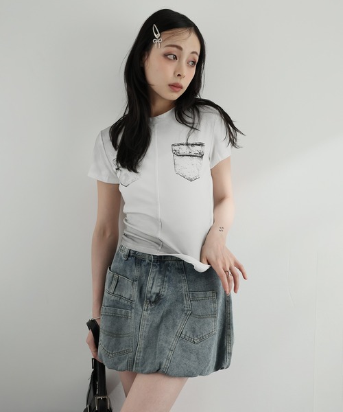 Ulysses（ユリシス）の「フェイクポケットデザインTシャツ（Tシャツ/カットソー・レディース・ホワイト/ブラック・F）」の21枚目の写真