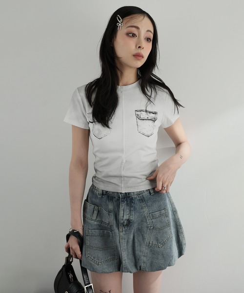 Ulysses（ユリシス）の「フェイクポケットデザインTシャツ（Tシャツ/カットソー・レディース・ホワイト/ブラック・F）」の22枚目の写真