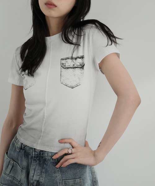 Ulysses（ユリシス）の「フェイクポケットデザインTシャツ（Tシャツ/カットソー・レディース・ホワイト/ブラック・F）」の14枚目の写真
