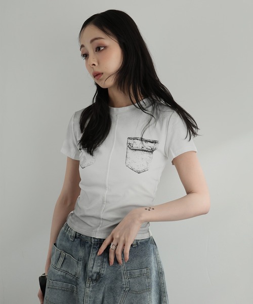 Ulysses（ユリシス）の「フェイクポケットデザインTシャツ（Tシャツ/カットソー・レディース・ホワイト/ブラック・F）」の15枚目の写真