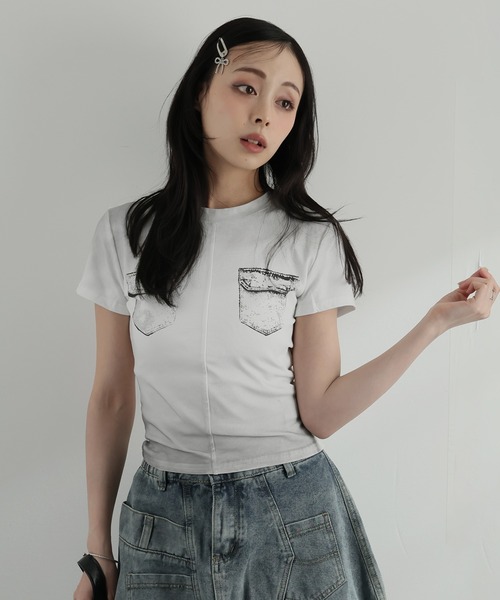 Ulysses（ユリシス）の「フェイクポケットデザインTシャツ（Tシャツ/カットソー・レディース・ホワイト/ブラック・F）」の16枚目の写真